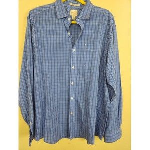 GH Bass & Co Men's Large Shirt long Sleeve Button Front Blue Plaid gingham